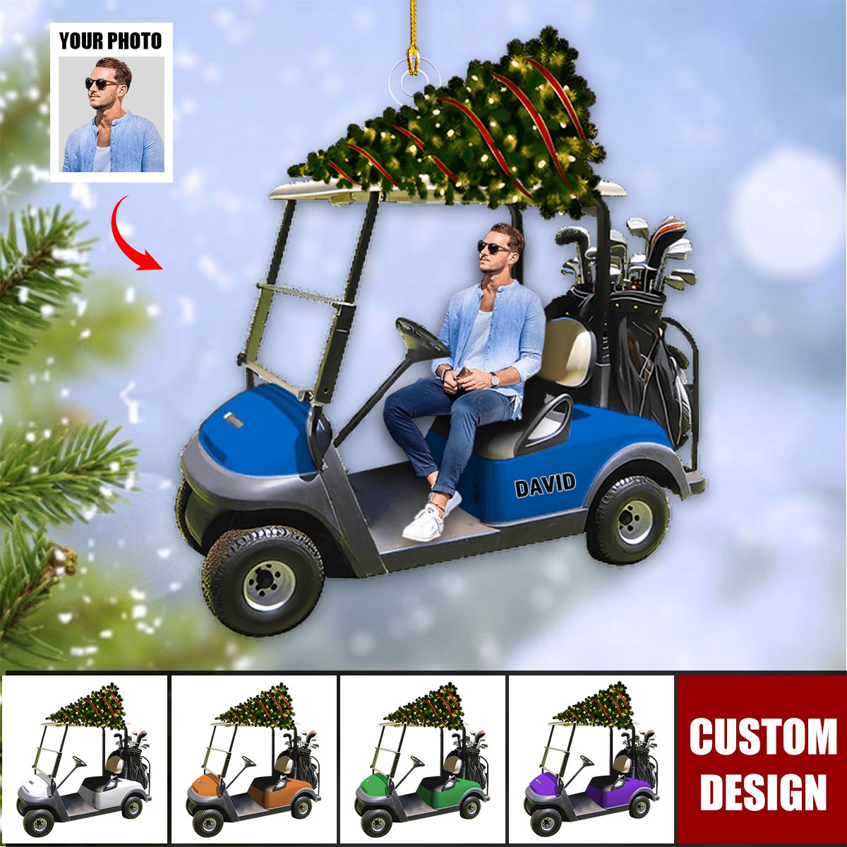 Personalized Golf Cart Upload Photo Christmas Ornament, Gift For Golf Lovers - 2024 New Release