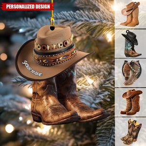 Personalized Boots And Hat Cowboy Cowgirl Christmas Ornament - 2024 New Release