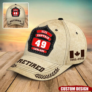 Personalized Retired Firefighter ID & Department US And CA Flag 3D Cap