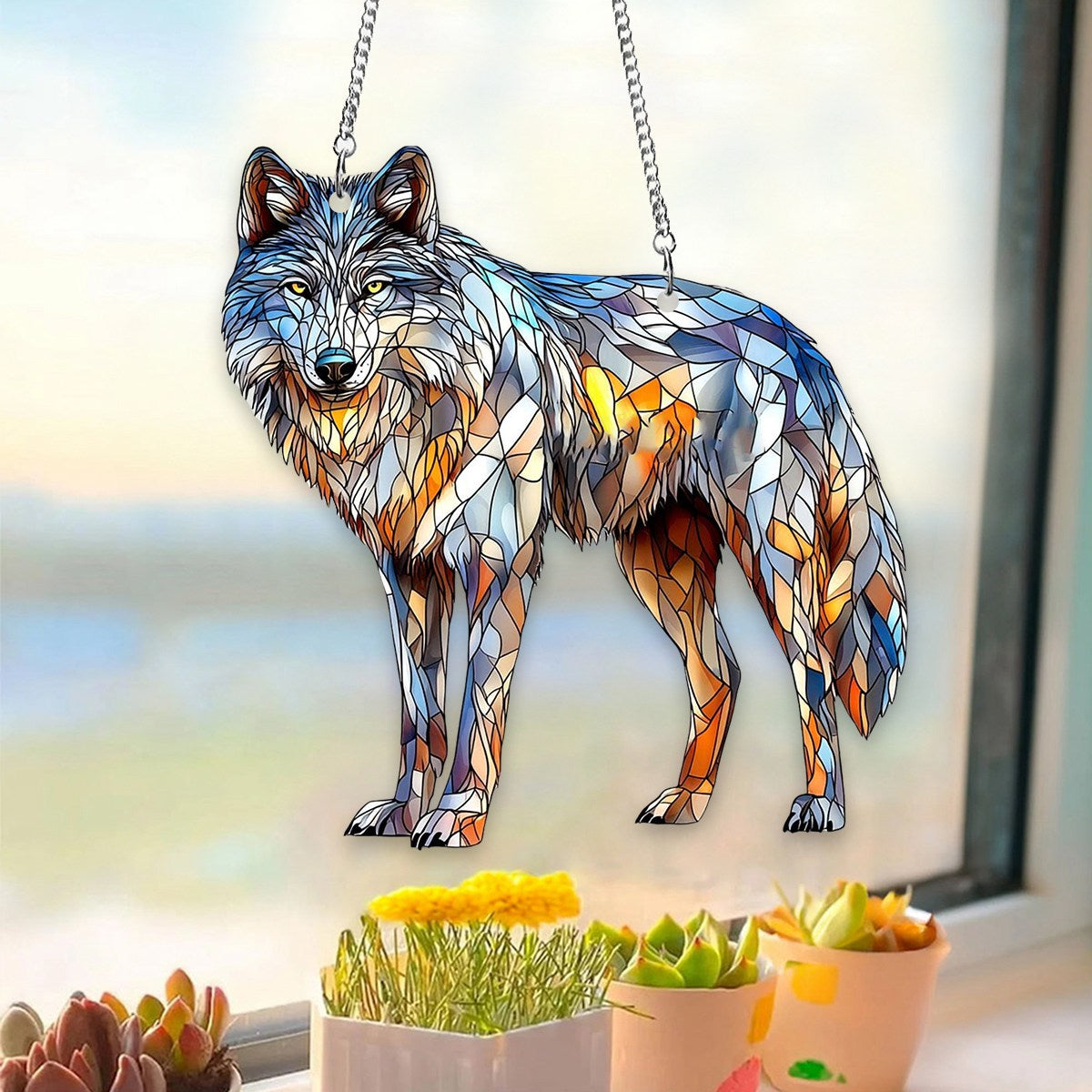 Wolf Acrylic Window Suncatcher - Gift For Wolf Lovers