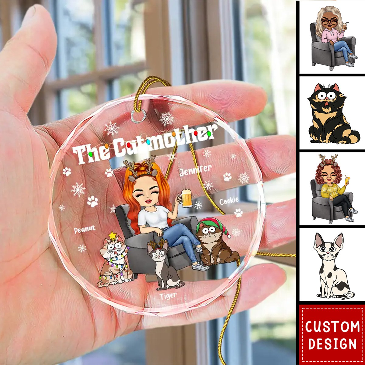 2024 New Release Christmas The Cat Mother - Personalized Circle Acrylic Ornament