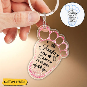 Personalized New Baby Foot Acrylic Keychain