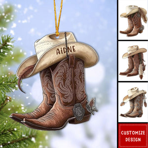 Personalized Boots & Hat Cowboy Cowgirl Christmas Ornament, Gift For Horse Lover - 2024 New Release