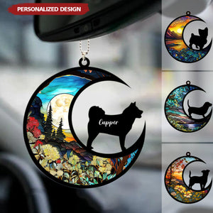 Customized Puppy Pet Dog Breeds On Moon Car Ornament