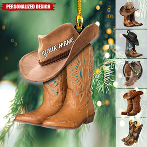 Personalized Boots And Hat Cowboy Cowgirl Christmas Ornament - 2024 New Release