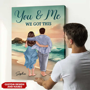 Personalized Back View Couple Embracing & Walking On The Beach Poster, Heartfelt Gift For Couple