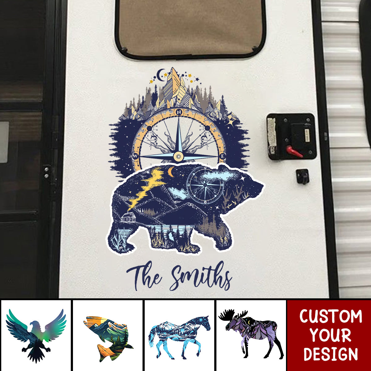 Camping Bear And Mountains - Personalized Decal, Gift For Camping Lovers