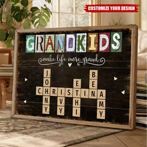 Personalized Grandkids Names Scrabble Gift For Grandparents Poster