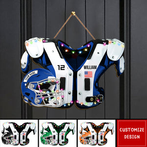 Personalized American Football Shoulder Pads And Helmet Wood Sign - Gift For American Football