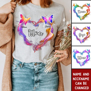 Grandma Mom Colorful Smoke Heart Butterflies Personalized Shirt