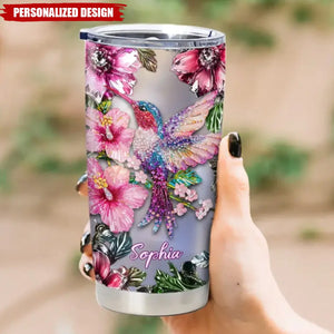 Sparkling Floral Hummingbird-Personalized Tumbler-Gift For Family,Friends