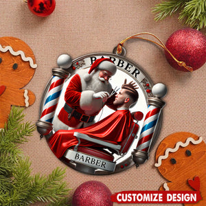 Personalized Barber Christmas Ornament with Santa Gift For Barbers-2024 New Release