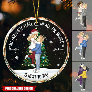 Christmas Couple Kissing My Favorite Place In All The World - 2024 New Release Personalized Circle Ornament