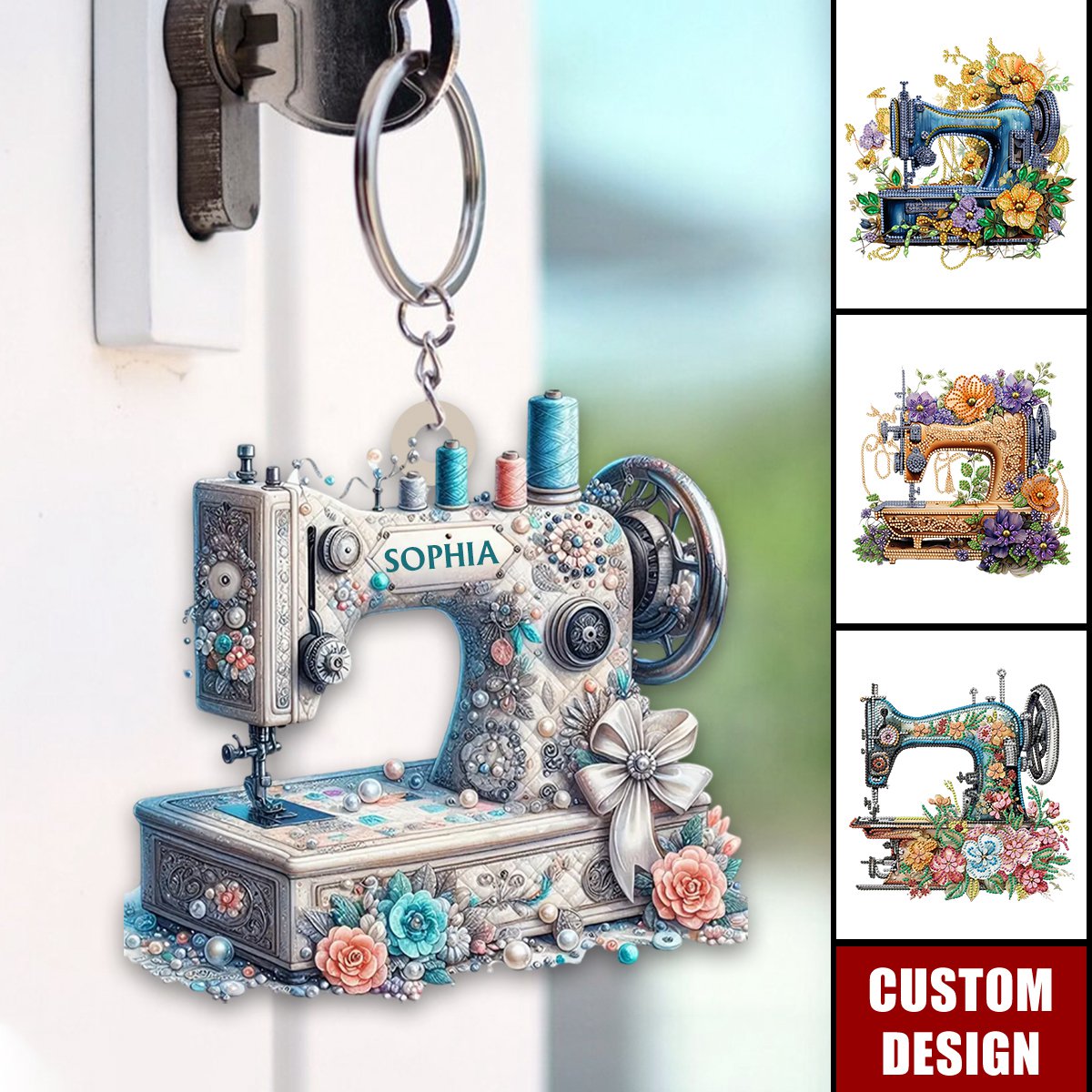 Shiny Sewing Machine Personalized Acrylic Keychain, Gifts For Sewing Lover