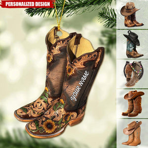 Personalized Boots And Hat Cowboy Cowgirl Christmas Ornament - 2024 New Release