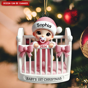 Personalized Baby Inside Crib 3D Effect Baby's First Christmas Ornament-2024 New Release