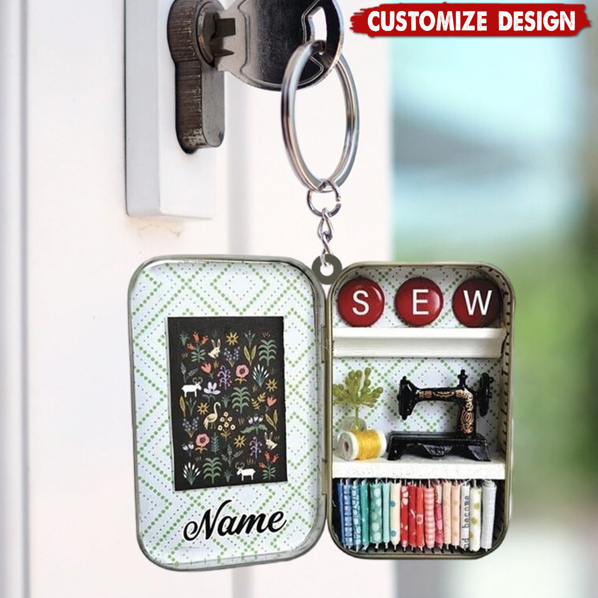 Personalized Sewing Box Keychain - Gift For Sewing Lovers