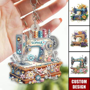 Shiny Sewing Machine Personalized Acrylic Keychain, Gifts For Sewing Lover