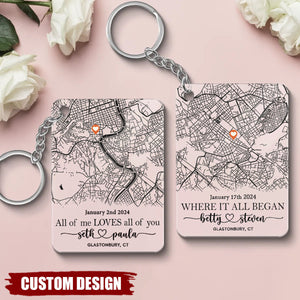 Where It All Began - Personalized Map Couple Keychain, Anniversary Gift For Wife, Husband