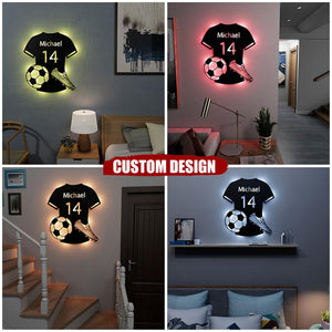 Football, Soccer Player Name Metal Sign - Personalized Night Light - Gift For Football, Soccer Lover