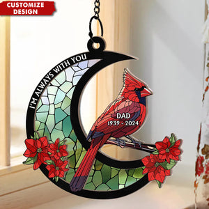 Personalized Memorial Cardinal Stained Glass Moon Sun Catcher Ornament