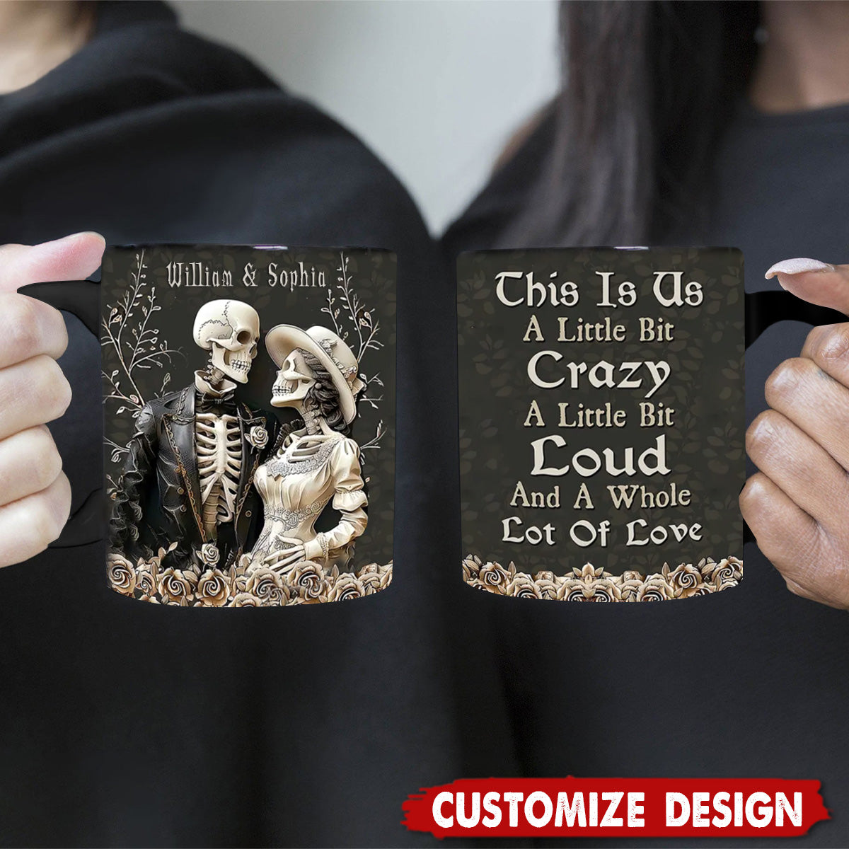 This Is Us A Little Bit Crazy - Personalized Skull Couple Mug, Anniversary Gifts