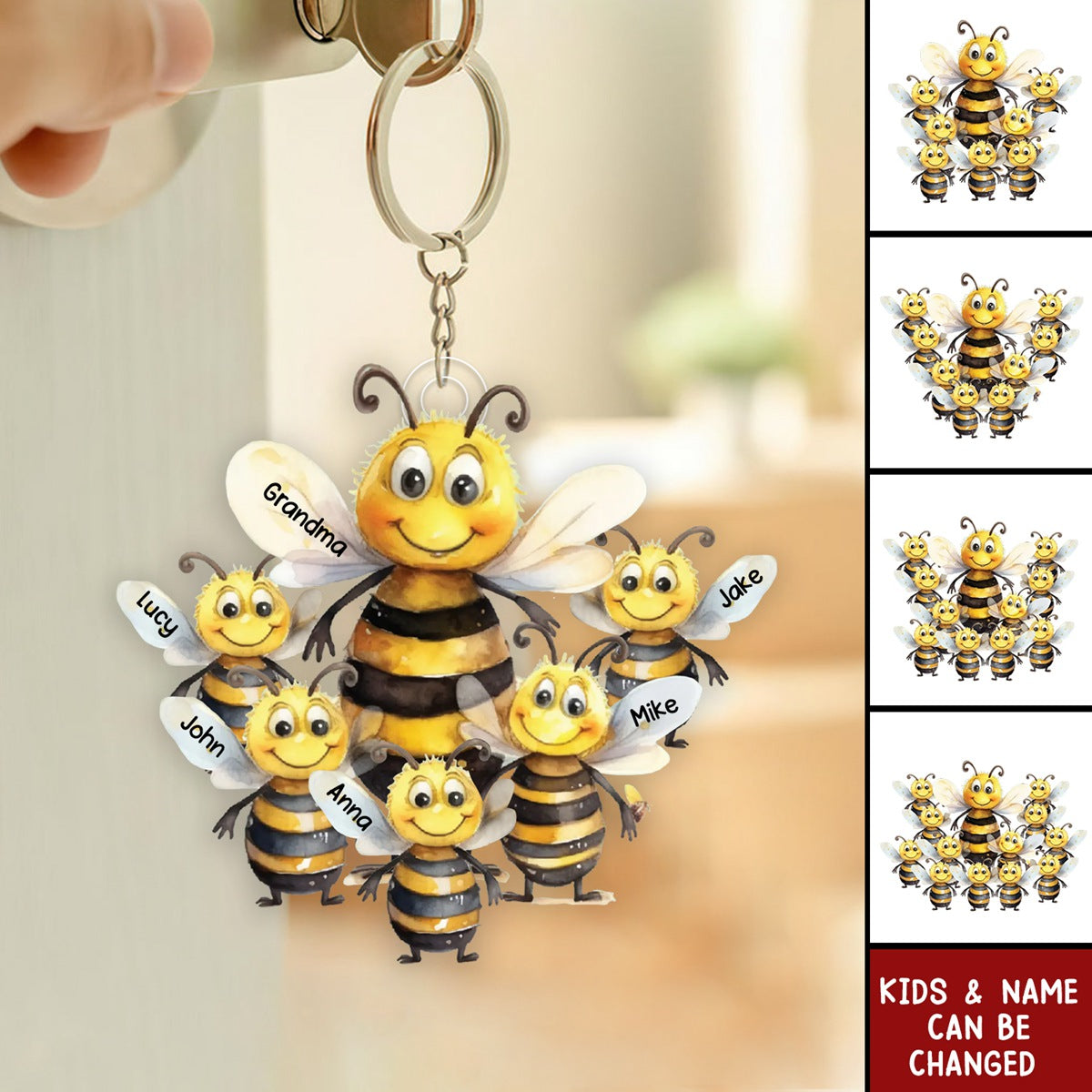 Personalized Bee Mama With Little Kids Acrylic Keychain - Gift For Mom, Grandma