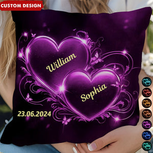 Double Heart Personalized Couple Pillow - Anniversary Gift for Wife Husband