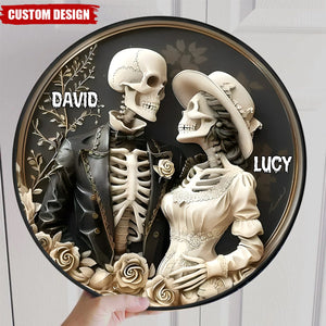 Skull Couple Personalized Wood Sign