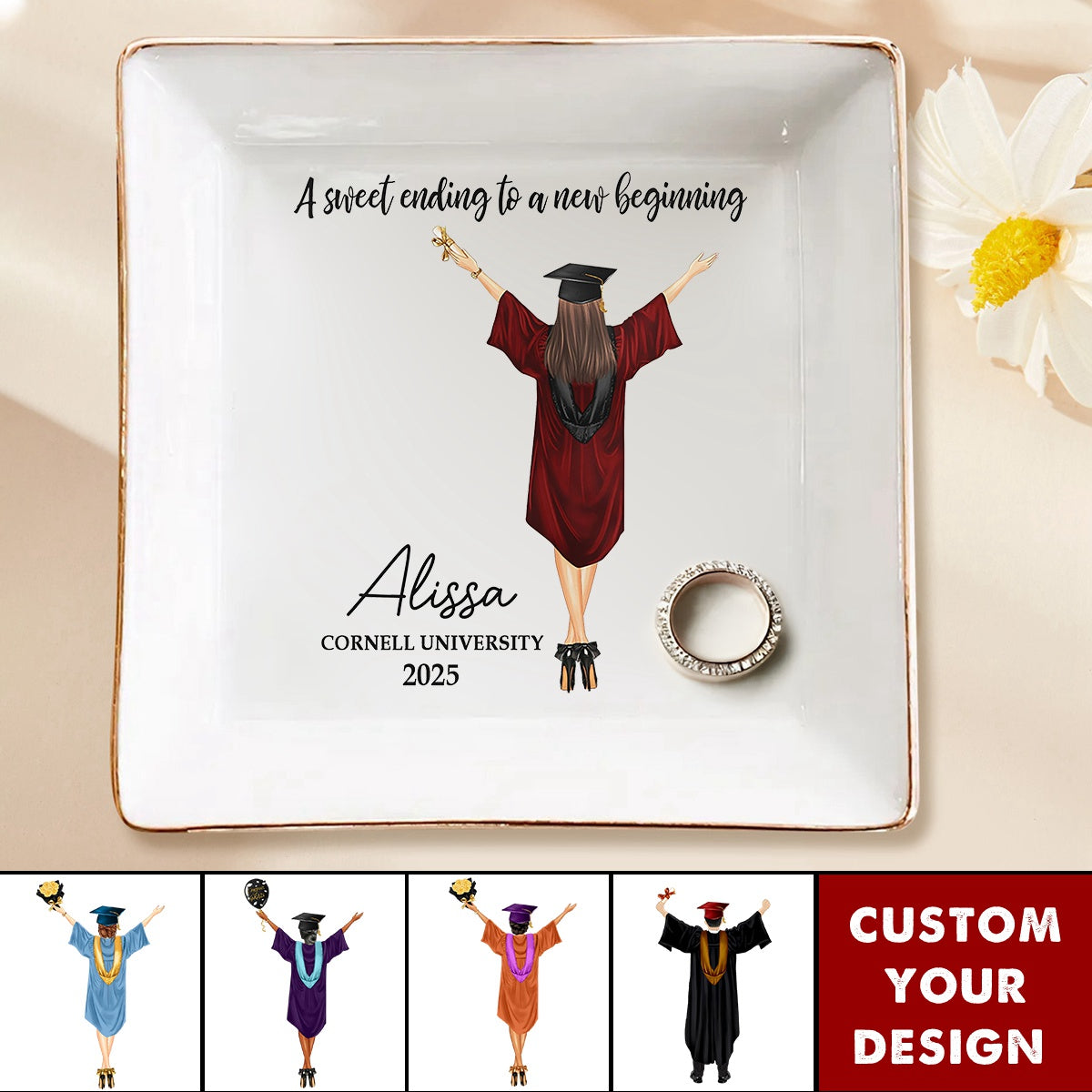 A Sweet Ending To A New Beginning - Personalized Jewelry Dish - Graduation Gift