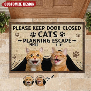 Cats Planning Escape-Personalized Photo Doormat-Gift For Cat Lovers