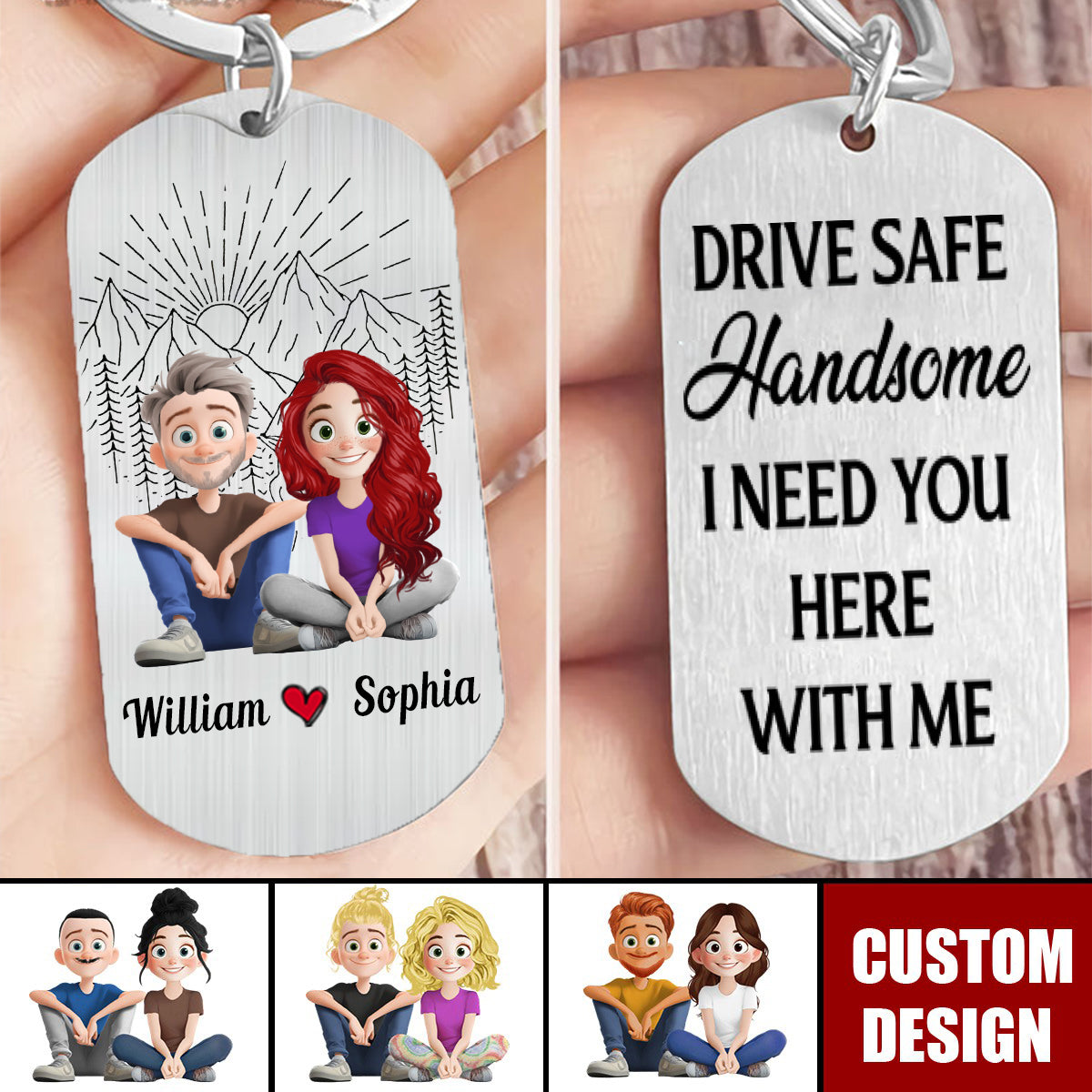 Drive Safe Handsome I Love You - Cartoon Couple Personalized Stainless Steel Keychain - Gift For Husband Wife, Anniversary