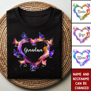 Grandma Mom Colorful Smoke Heart Butterflies Personalized Shirt