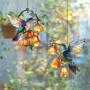 Hummingbird and Flower Suncatcher Ornament, Gift For Bird Lovers