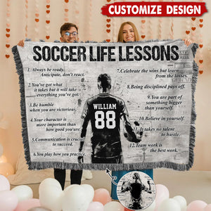 Personalized  Soccer Life Lesson Tapestry Woven Blanket - Gift For Soccer Lovers