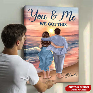 Personalized Back View Couple Embracing & Walking On The Beach Poster, Heartfelt Gift For Couple