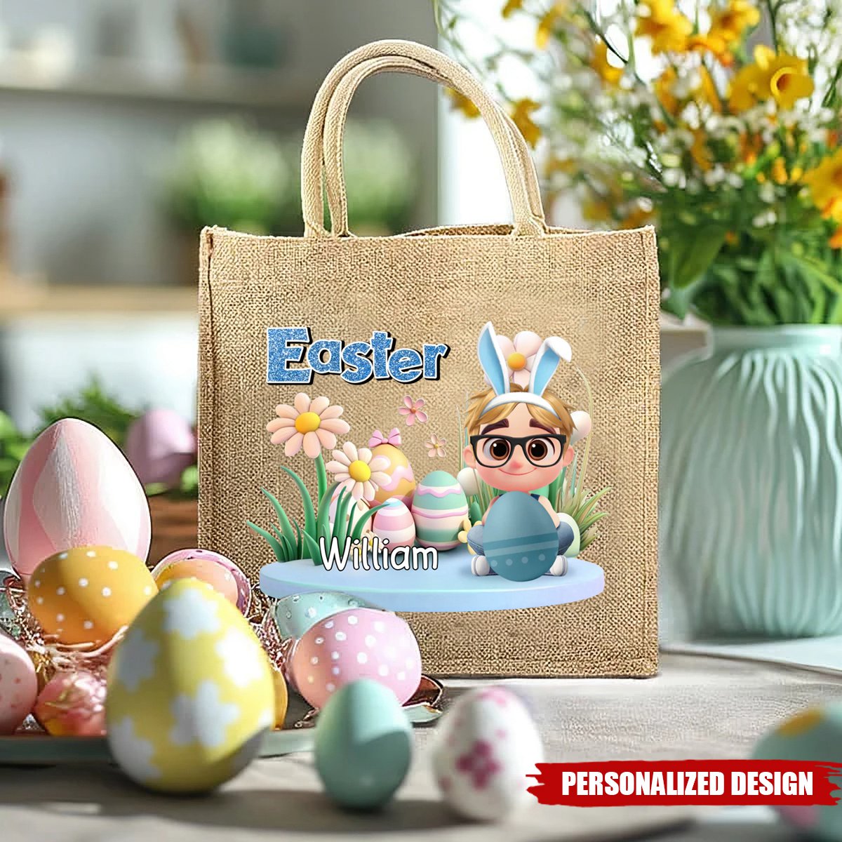 Easter Day For Kid-Personalized Jute Tote Bag