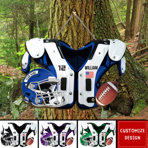 Personalized American Football Shoulder Pads And Helmet Wood Sign - Gift For American Football