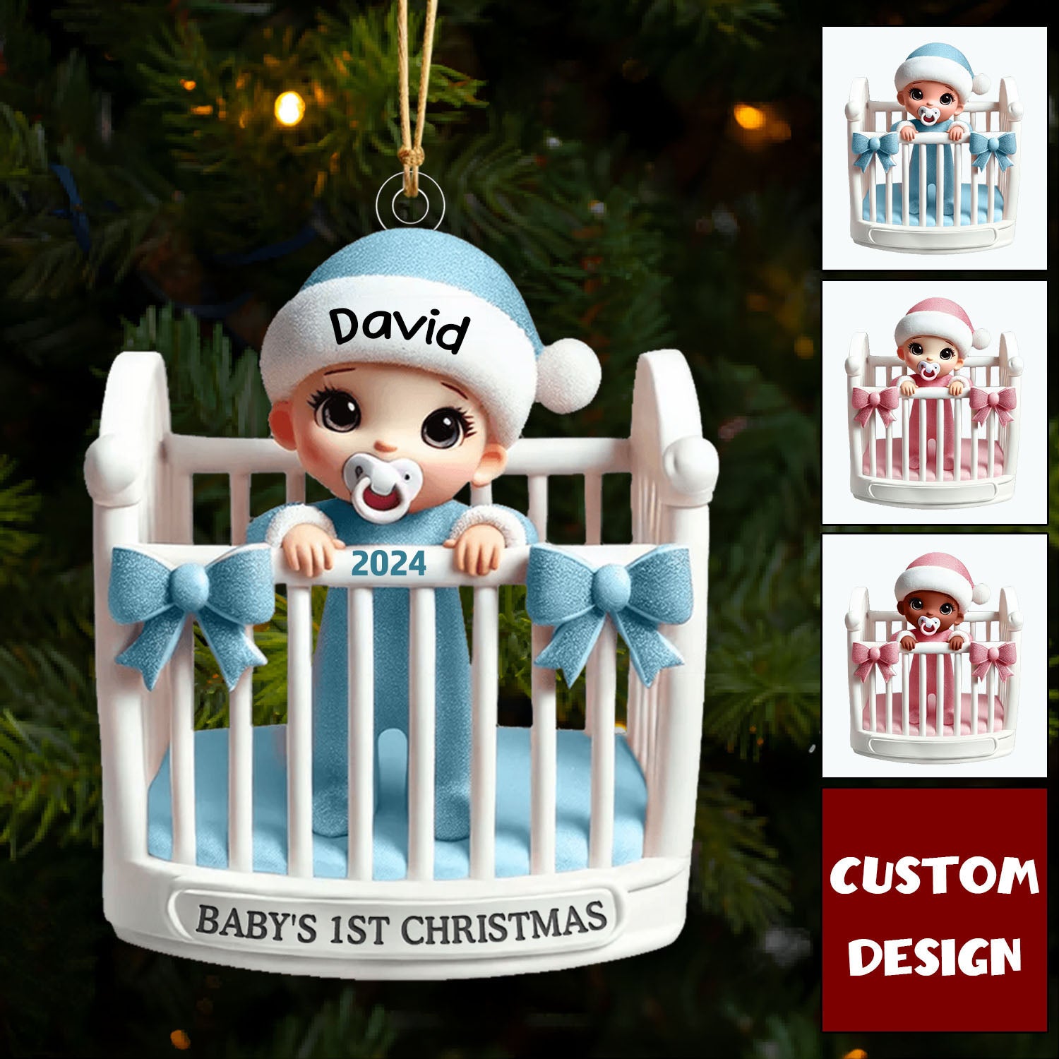 Personalized Baby Inside Crib 3D Effect Baby's First Christmas Ornament-2024 New Release