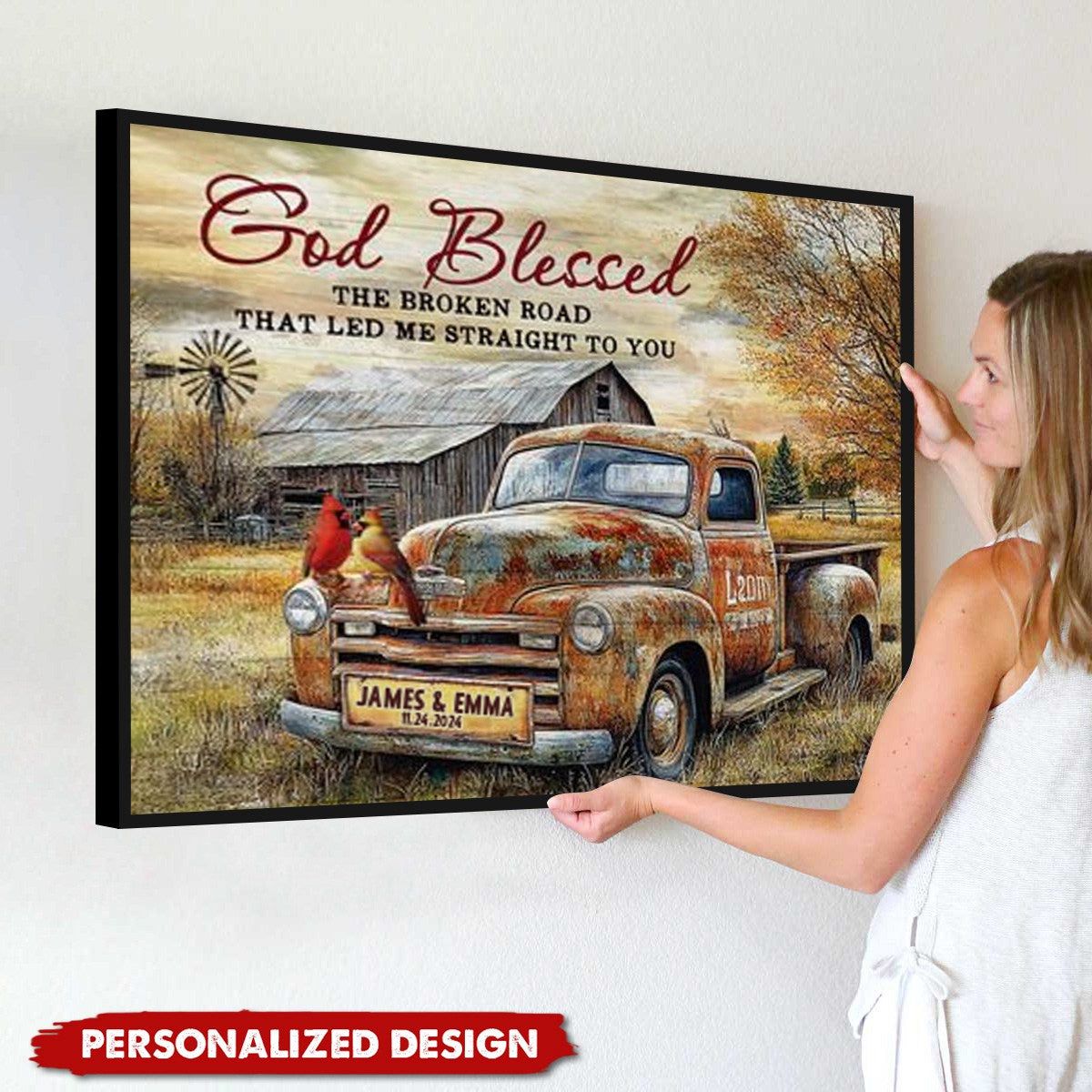 Vintage Truck And Cardinals-Personalized Poster-Gift for Couples