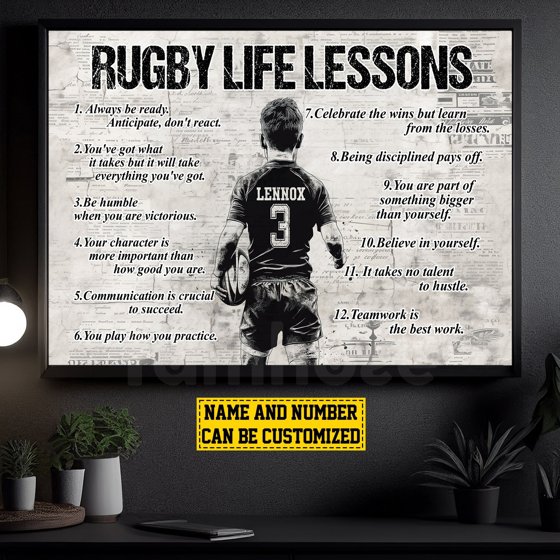 Personalized Rugby Life Lessons Boy Poster-Gift For Rugby Lovers