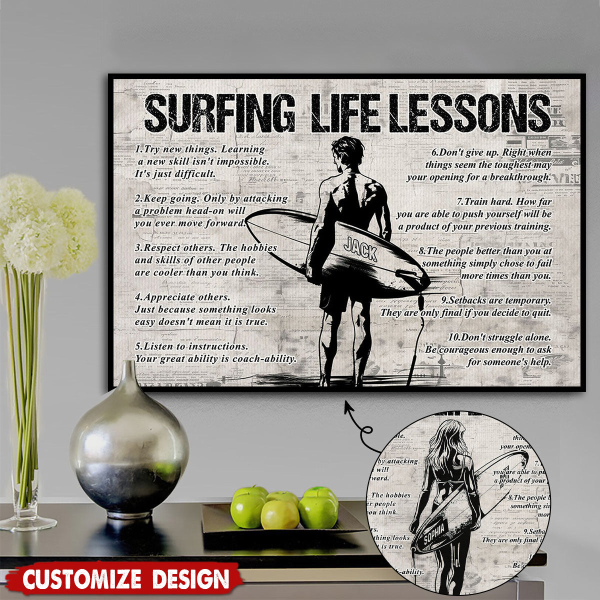 Personalized Surfing Life Lessons Poster-Gift For Surfing Lovers