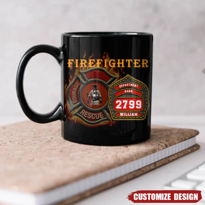 Personalized Firefighters Mug With Department, Rank, Badge Number And Your Name, Fire Dept Mug, Fireman Gifts