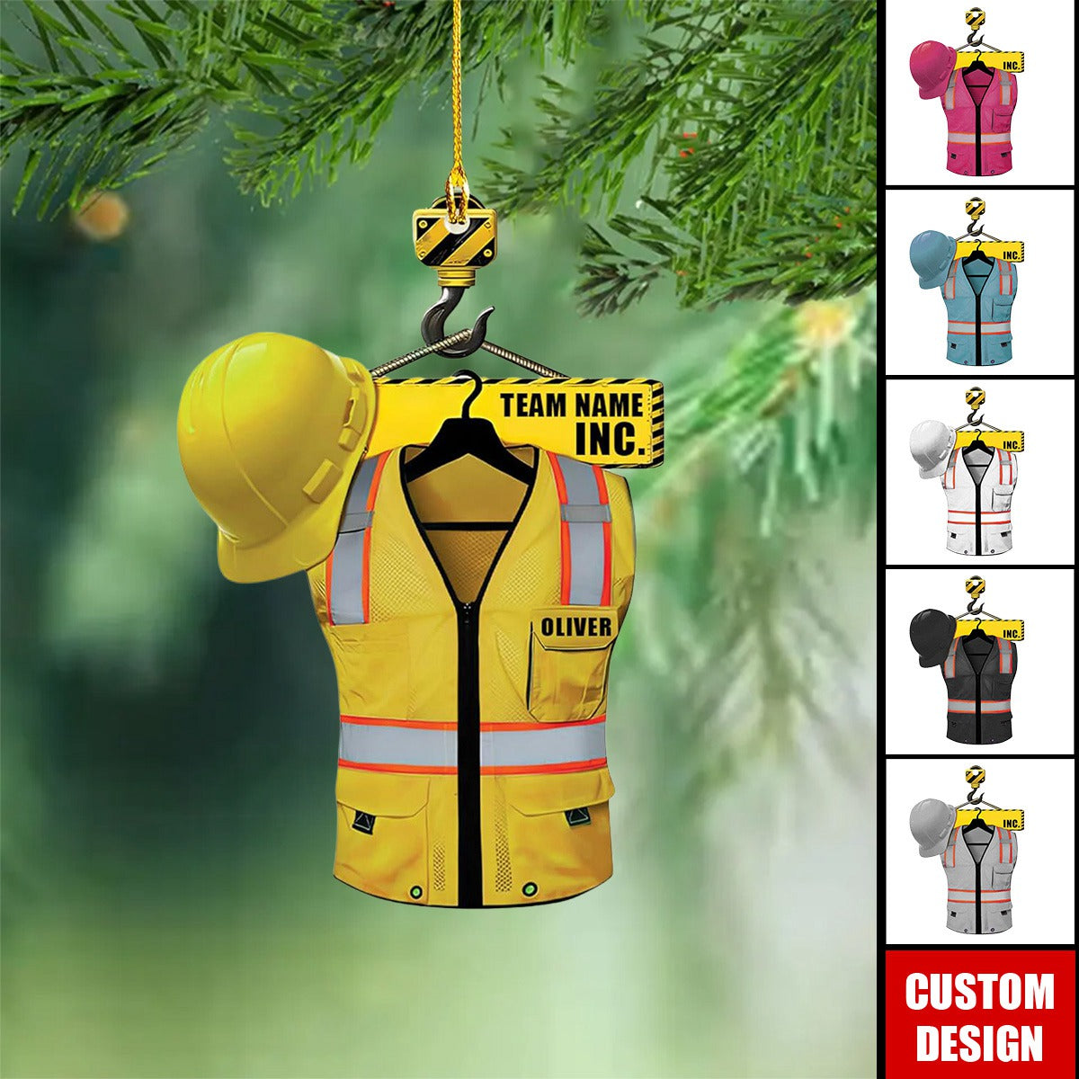 Personalized Construction Worker Acrylic Christmas Ornament - 2024 New Release