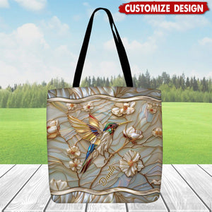 Stained Glass Hummingbird Personalized Tote Bag - Gift For Bird Lovers