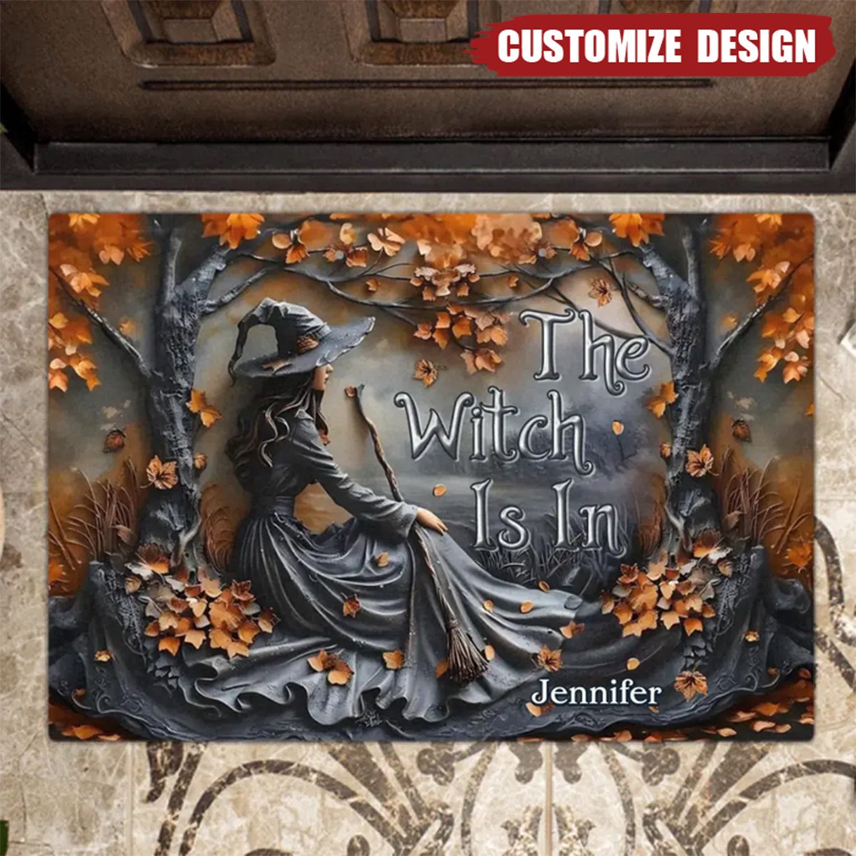 The Witch Is In - Personalized Witch Broom Doormat