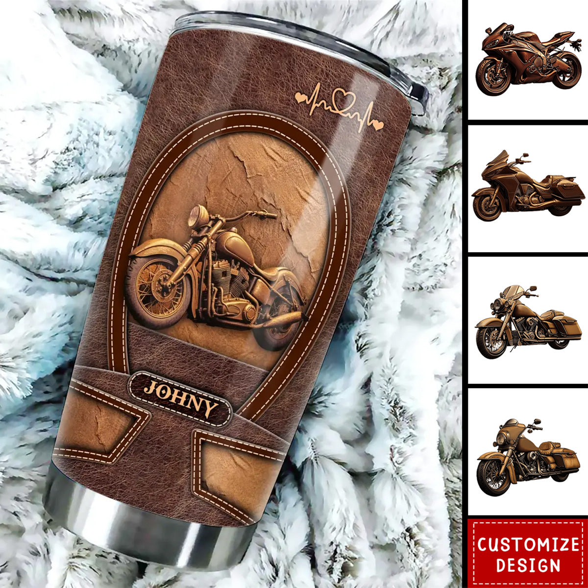 Old Biker Custom Leather Pattern Printed Personalized Tumbler