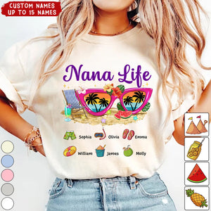 Nana Mimi Grandma Life Sunglasses Beach Vibes Summer Vacation Personalized T-Shirt