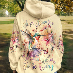 Just Breathe Hummingbird All Over Print Hoodie - Gift For Bird Lovers