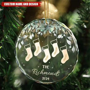 Family Christmas Stocking - Personalized Circle Glass Ornament